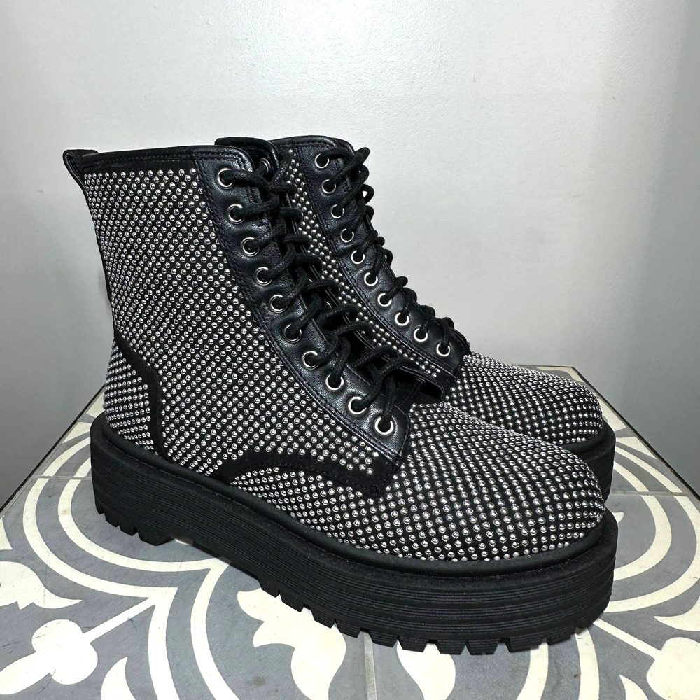 Gianni Bini Black and Silver Combat Boots